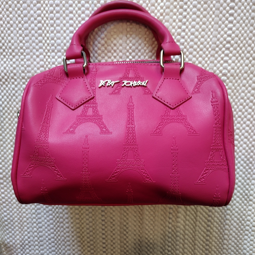Betsey Johnson Hot Pink Embossed Eiffel Tower Crossbody Bag